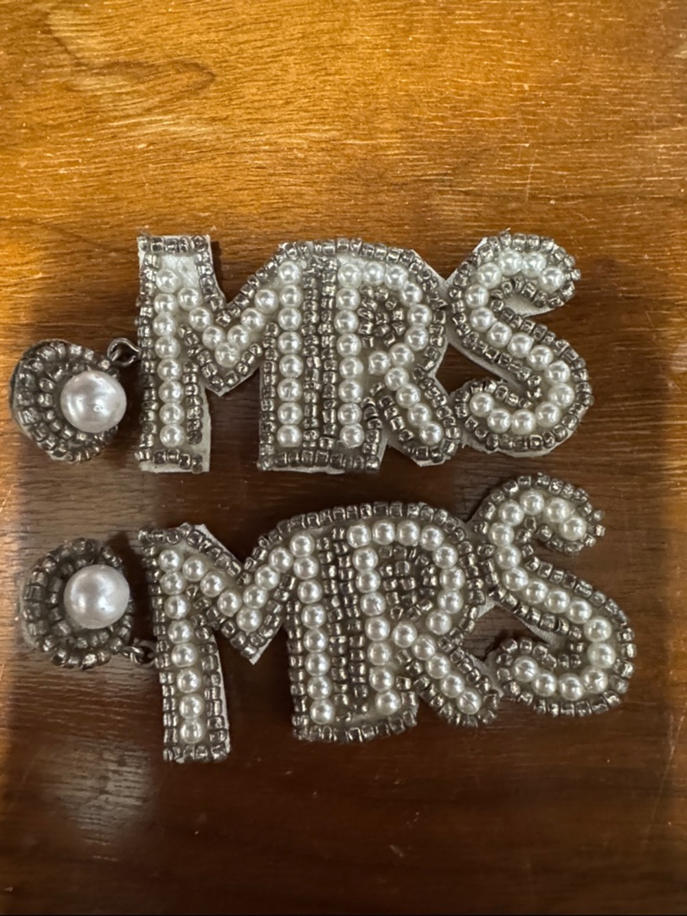 "MRS" Pearl & Crystal Statement Earrings